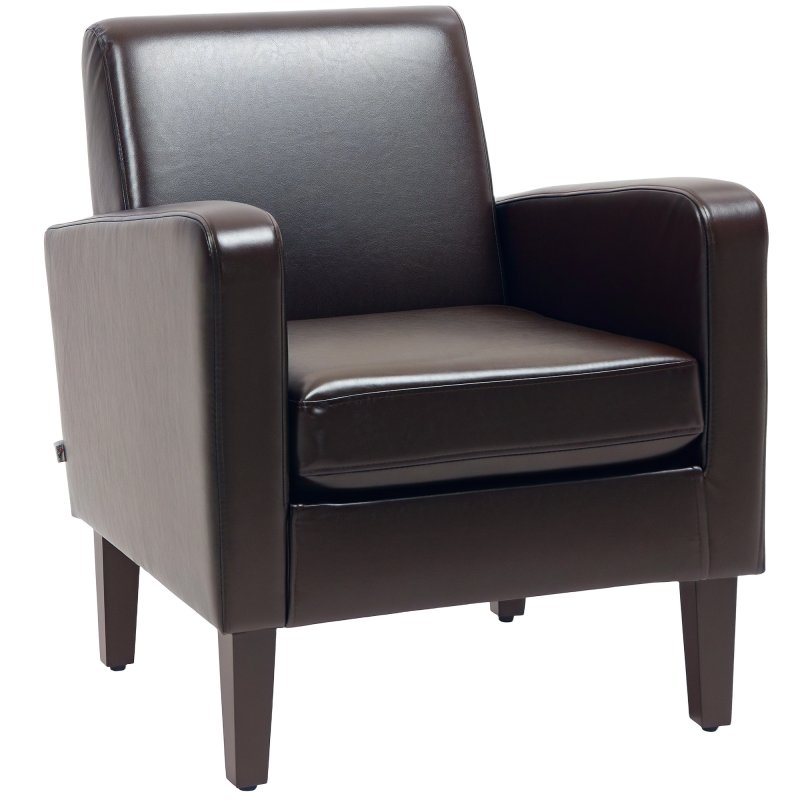 HOMCOM Modern Wingback Living Room Chair, Upholstered PU Leather Accent Armchair,  Single Sofa Chair with Lounge Seat and Wood Legs for Bedroom/Office/Reading Spaces, Brown