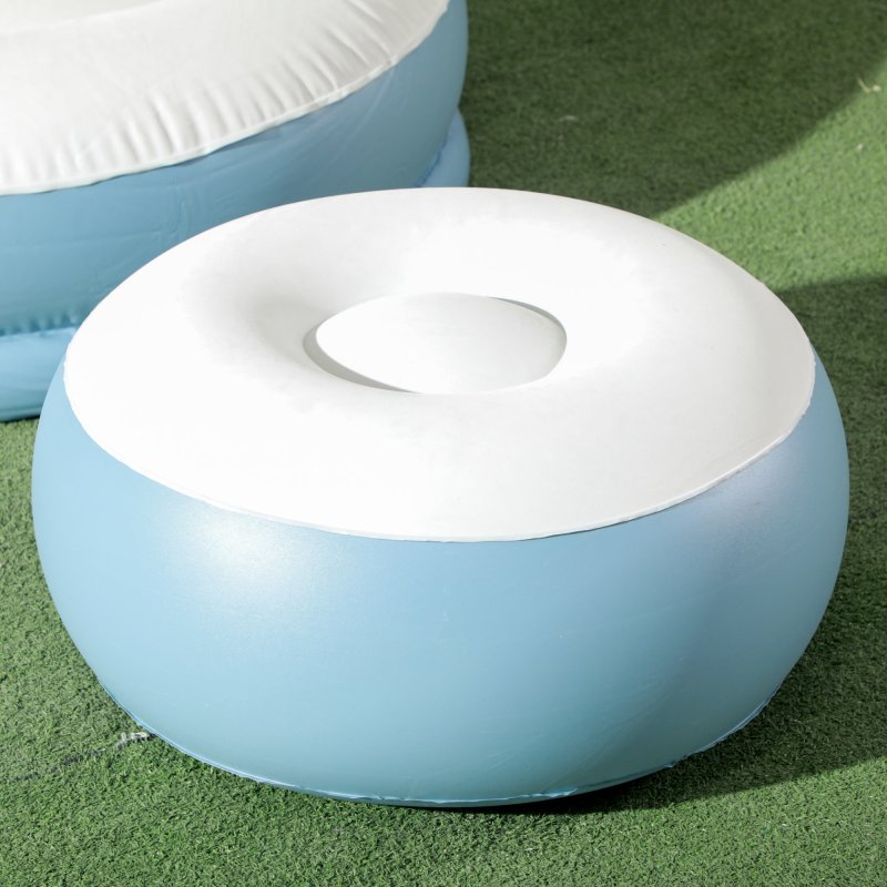 Outsunny Inflatable Chair and Footstool, Inflatable Sofa Lounger with Soft Plush Fabric and Cup Holder, for Camping, Gaming, Reading and Movie Watching, White