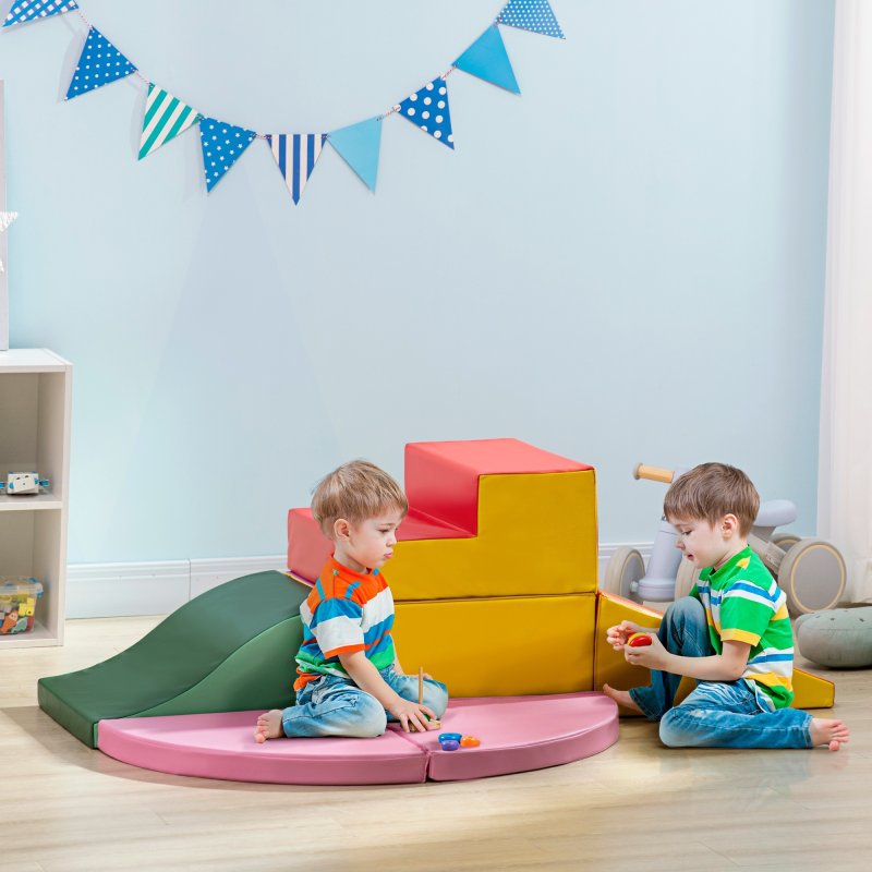 HOMCOM 6 Piece Soft Play Equipment, Kids Foam Blocks Toys for Climb and Crawl, Indoor Activity Play Set Playground for Toddler 1-3 Years Old, Red