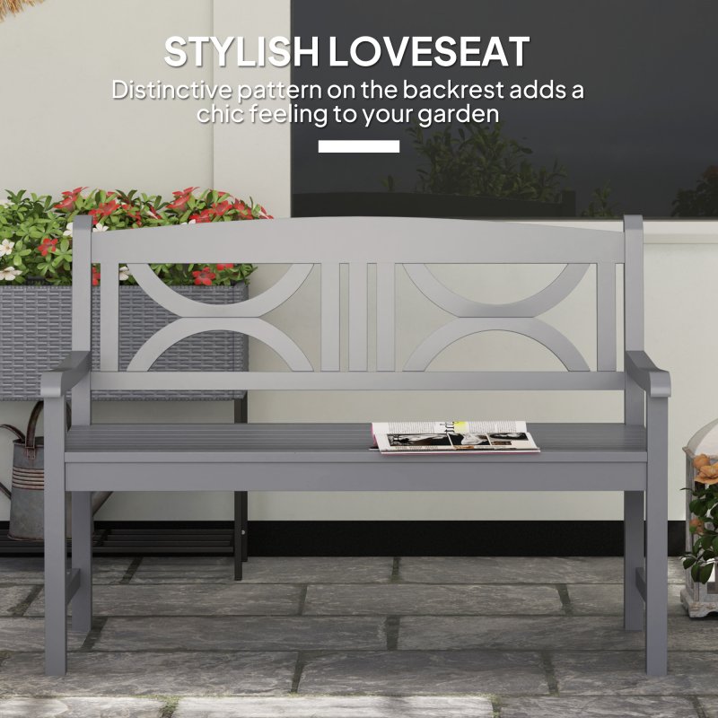 Outsunny 2-Seater Chair, Wooden Garden Bench, Outdoor Patio Loveseat for Porch, Grey