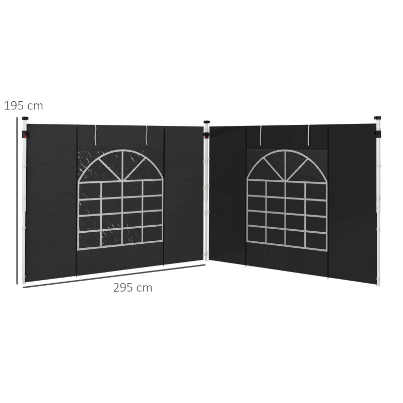 Outsunny Gazebo Side Panels with Windows and Doors, for 3x3(m) or 3x6m Pop Up Gazebo, 2 Pack Sides Replacement, Black