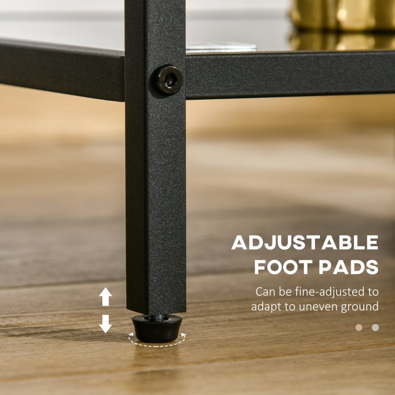 HOMCOM Tempered Glass Side Table with Storage, Modern 2-Tier Bedside Table with Steel Frame, Black