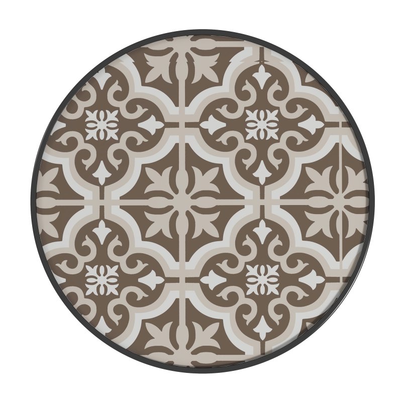 Outsunny 60 cm Garden Round Coffee Table,  Outdoor Side Table with Tempered Glass Printed Table Top and Foot Pads for Porch, Balcony, Tan Brown