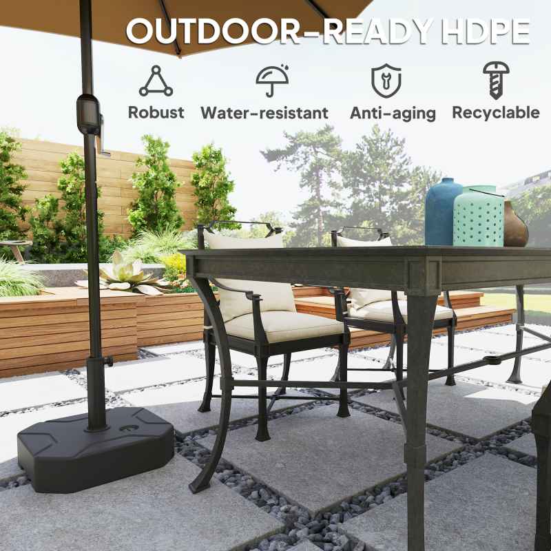 Outsunny Square Garden Parasol Base, Garden Umbrella Stand Heavy Duty Parasol Base, Filled Up to 25kg with Stand or 20kg with Water for for 38, 48 mm Poles, Black