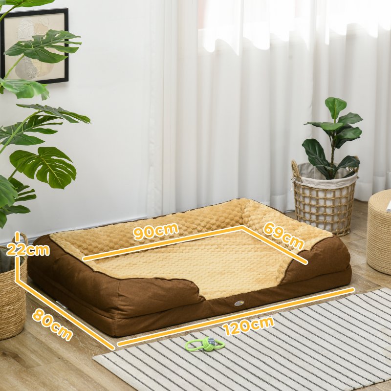 PawHut Dog Sofa Bed Pet Bed Dog Mattress with Removable Washable Cover, Anti-Slip Bottom, for Large Sized Dogs, 120L x 80W x 22Hcm - Brown