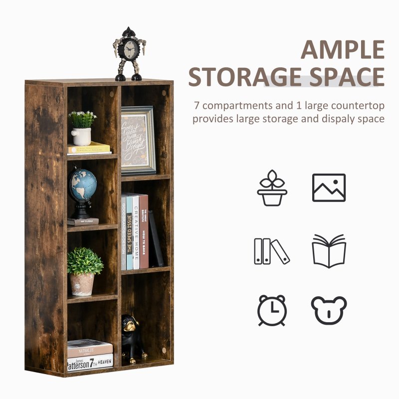 HOMCOM 3 Tier Bookshelf, Modern Cube Bookcase with 7 Open Storage Compartments, Freestanding Display Storage Unit for Living Room, Bedroom, Study