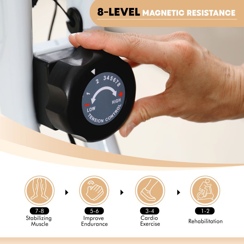 SPORTNOW Folding Exercise Bike, Quiet Stationary Bike with 8-Level Magnetic Resistance, Heart-Rate Sensor, Adjustable Seat and Wheels for Home Gym Workout, Black and White