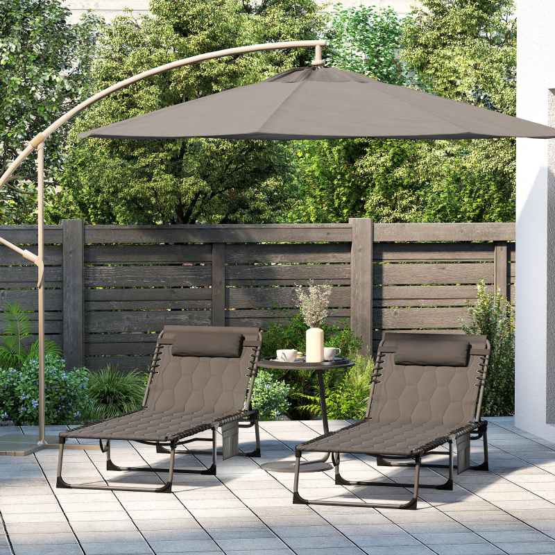 Outsunny 2 Piece Foldable Sun Lounger Set with 5-level Reclining Back, Outdoor Tanning Chairs Sun Loungers with Build-in Padded Seat, Side Pocket, Headrest for Beach, Patio, Black
