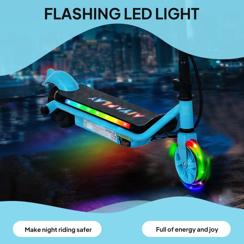 AIYAPLAY Electric Scooter for Kids Ages 6-14, with Dual Brakes, Flash Wheel and Colourful Light, Kids Electric Scooter E Scooter, Up to 12 KM/H & 10 KM, Blue