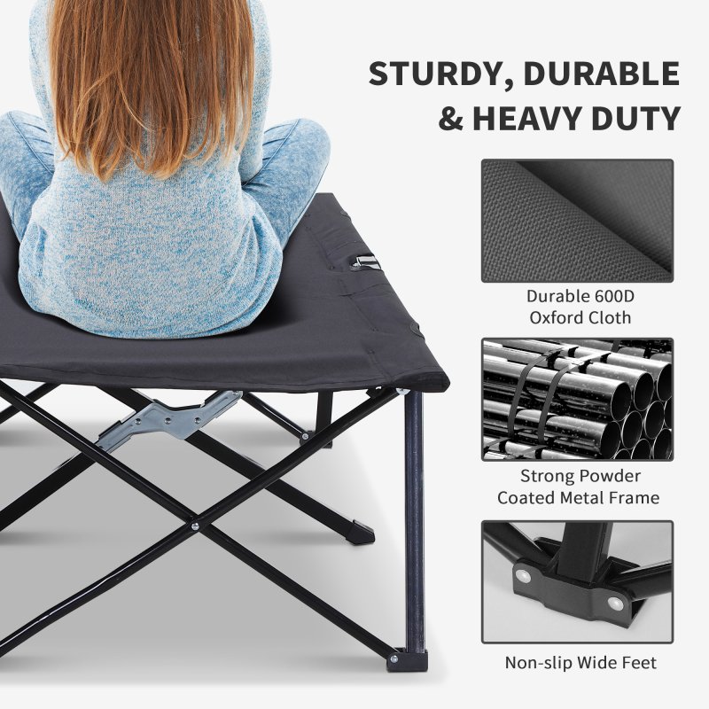 Outsunny Double Camping Bed Camping Cot Foldable Sunbed Outdoor Patio Sleeping Bed Super Light with Carry Bag (Black)