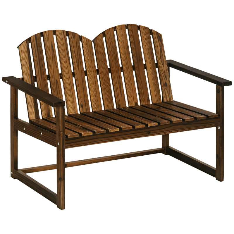 Outsunny Outdoor Wooden Garden Bench, Patio Loveseat Chair with Slatted Backrest and Smooth Armrests for Two People, for Yard, Lawn, Porch, Carbonised Finish