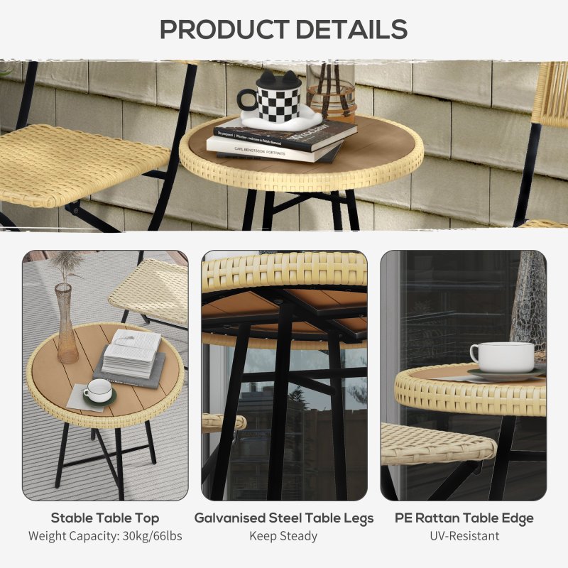 Outsunny Outdoor Coffee Table, Garden PE Rattan Side Table with Plastic Wood Table Top, X-Shape Support for Indoor, Outdoor, Balcony, Patio, Natural Wood Finish