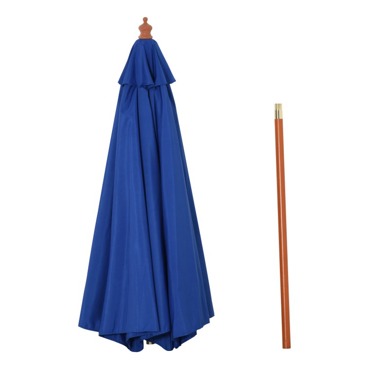 Outsunny 2.5m Garden Parasol Umbrella, Outdoor Market Table Umbrella with Wooden Pole & 8 Fibre Glass Ribs, Round Sun Shade Canopy, Blue