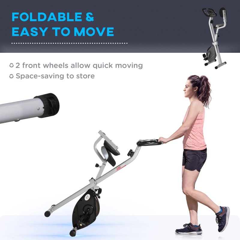 HOMCOM Folding Exercise Bike, Fitness Bicycle Indoor Trainer, 8-Level Magnetic Resistance Adjustable, with LCD Monitor, Pulse Sensor, Grey