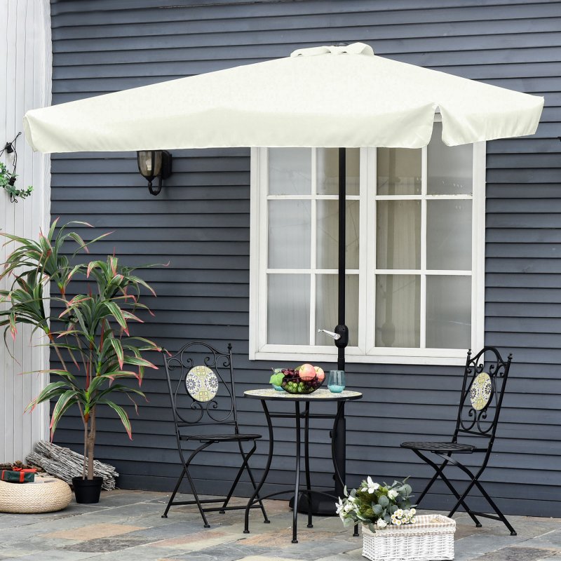 Outsunny 2.3m Half Parasol Semi Round Umbrella Patio Metal Frame Crank Handle for Balcony-- NO BASE INCLUDED, Off-White