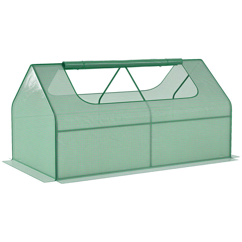 Outsunny Raised Garden Bed with Greenhouse, Steel Planter Box with Plastic Cover, Roll Up Window, Dual Use for Flowers, Vegetables, Fruits and Herbs, 185L x 95W x 92H cm, Green