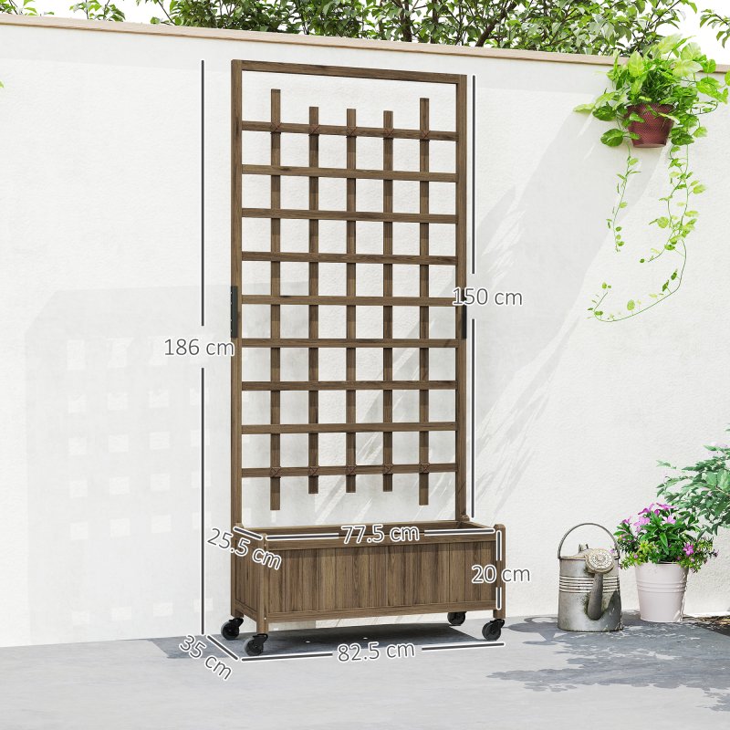 Outsunny Wooden Trellis Planter, Raised Beds for Garden with Wheels and Drainage Holes, Privacy Screen Planter Box to Grow Vegetables, Herbs and Flowers for Garden, Patio, Deck, Brown
