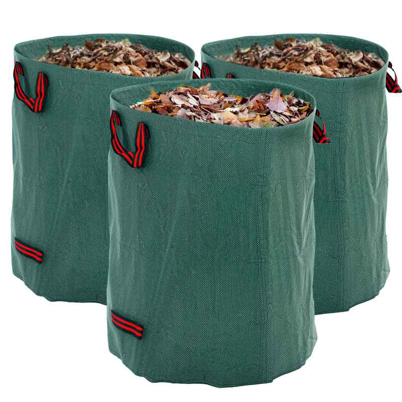 Outsunny Garden Waste Bags, 300L x 3 Heavy Duty Garden Bags, Foldable and Reusable Waste Sacks with Handles for Loading Leaf, Trash, Debris, Green