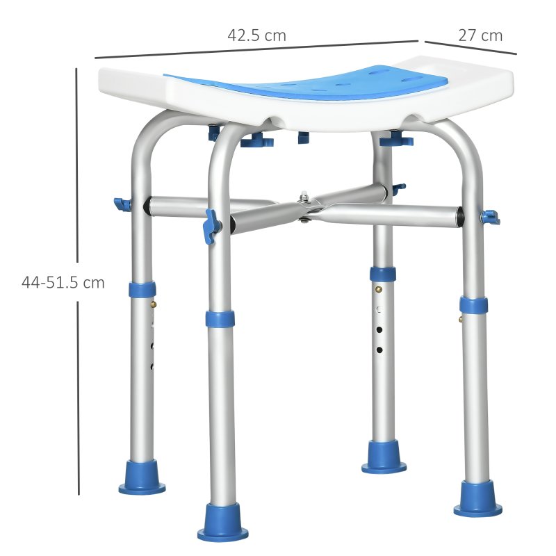 HOMCOM Shower Chair for the Elderly and Disabled, Adjustable Padded Shower Stool with Built-in Handle and Non-slip Suction Foot Pads