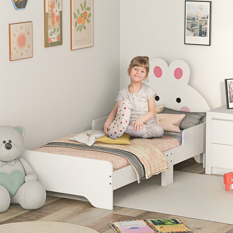 ZONEKIZ Toddler Bed Frame, Kids Bedroom Furniture, for Ages 3-6 Years, 143 x 74 x 75cm - White