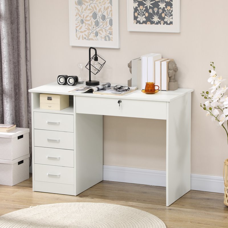 HOMCOM Computer Desk, Home Office Desk with Lockable Drawer, Storage Shelf for Study Bedroom, 110 x 50 x 76 cm