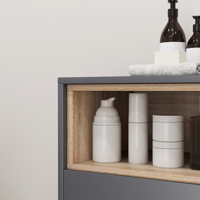 HOMCOM Bathroom Cabinet, Bathroom Storage Unit, Bathroom Storage Cabinet with Open Compartments and Double Doors