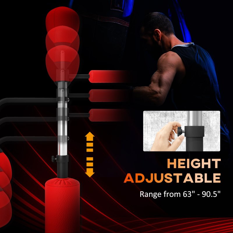 HOMCOM 4-in-1 Boxing Punching Bag Free Standing with 2 Speed Balls, 360 Degree Relax Bar, PU-Wrapped Boxing Bag and Fillable Base, 160-230cm Adjustable Height, Red