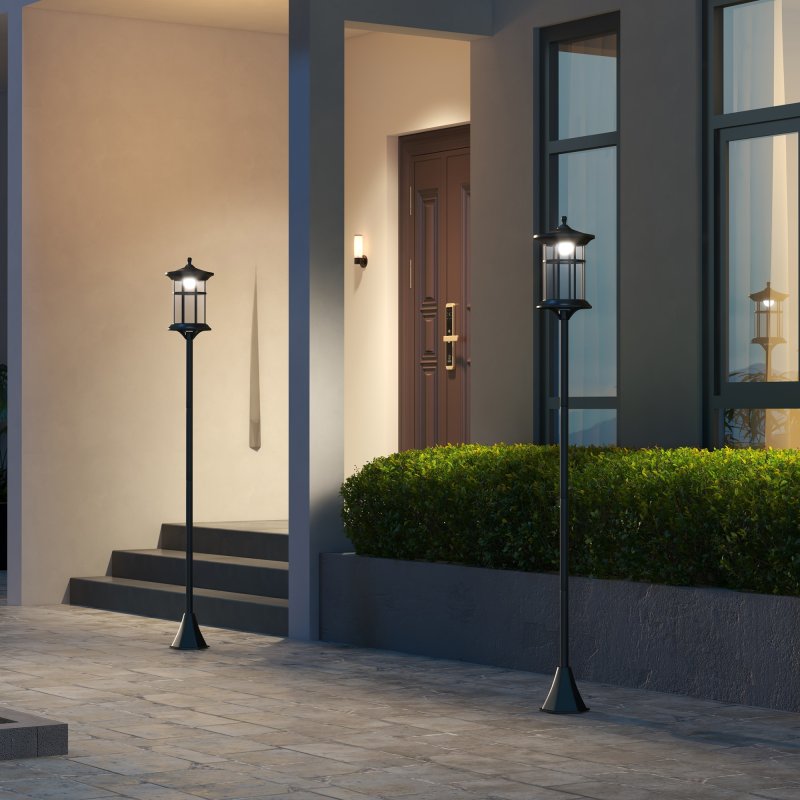 Outsunny 2 Pack 1.8m Garden Lamp Post Lights, LED Outdoor Solar Post Lights, Waterproof IP44 for Patio, Garden, Pathway, Cool White