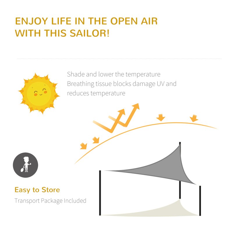Outsunny 5x5m Triangle Sun Shade Sail Outdoor UV Protection HDPE Canopy w/ Steel Rings Ropes UV Block Outdoor Patio Shelter Grey