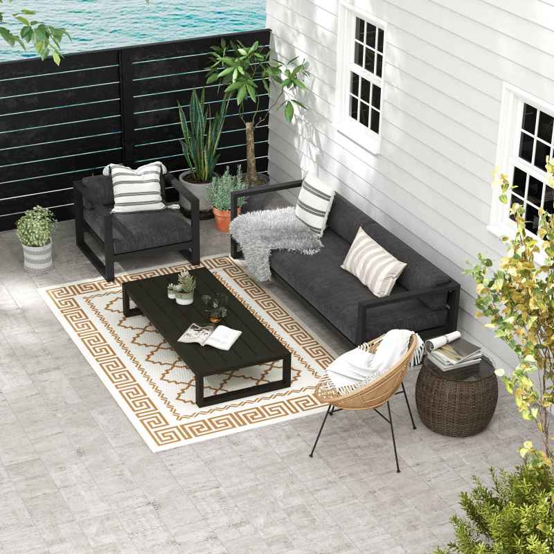 Outsunny Reversible Outdoor Rug with Carry Bag, Waterproof Plastic Straw Mat for Garden, Deck, RV, Picnic, Beach, Camping, 182 x 274cm, Brown and Cream