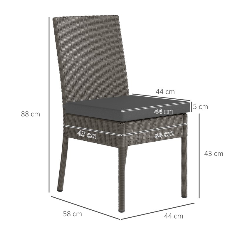 Outsunny 4 Pieces PE Rattan Garden Chairs with Cushion, Patio Wicker Dining Chairs with Backrest for Patio, Deck, Garden, Dark Grey