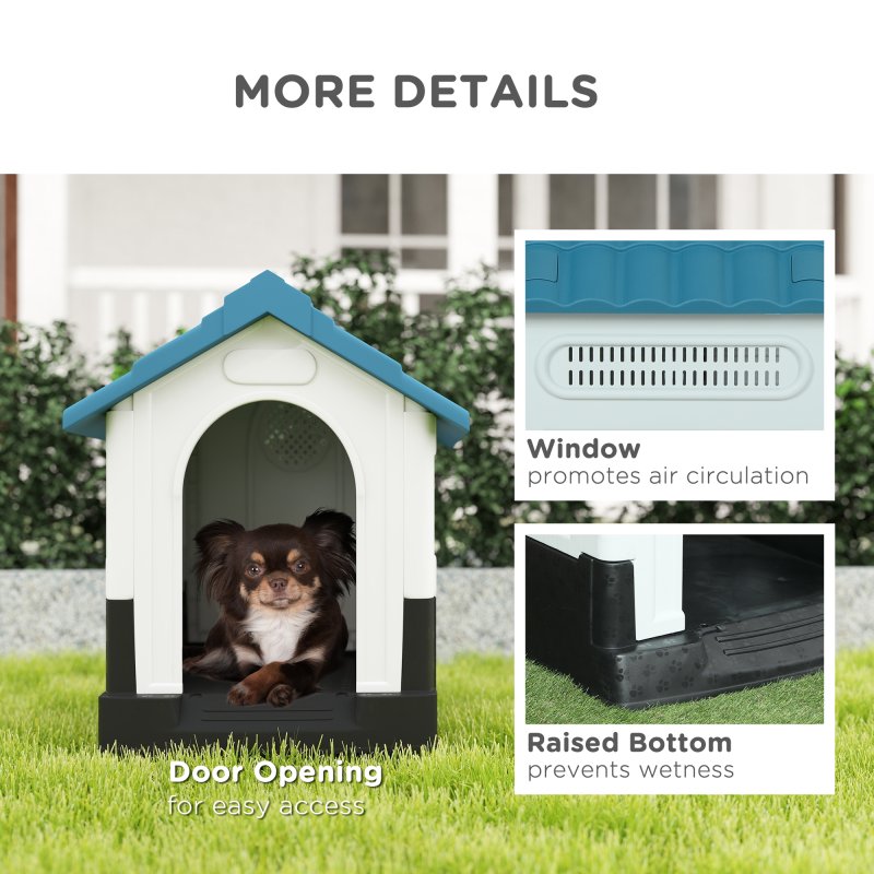 PawHut Dog Kennel for Outside, Plastic Dog House, Water-Resistant Pet Shelter with Windows, for Garden Patio, Miniature Dogs, 64.5 x 57 x 66cm - Blue