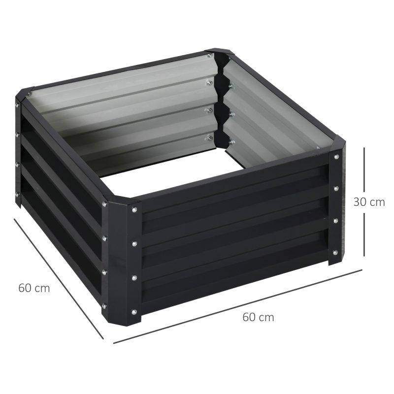 Outsunny Set of 2 Raised Garden Bed, Outdoor Planter Box with Galvanised Steel Frame for Growing Vegetables, Flowers and Herbs, 60 x 60 x 30.5 cm, Grey