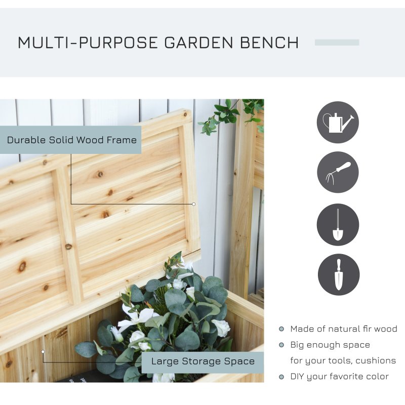 Outsunny Garden Arch Wood Bench Outdoor Storage Box Garden Furniture Chair 115L x 45W x 75Hcm, Natural