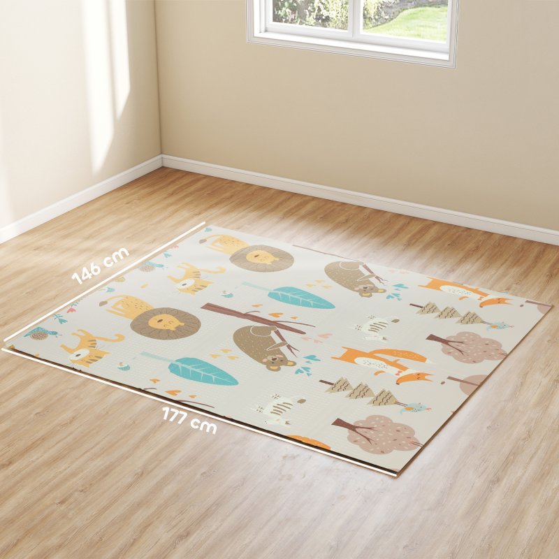 AIYAPLAY Baby Play Mat Double Sided, Foldable & Reversible Activity Playmat, Waterproof Kids Foam Crawling Mat for Outdoor Indoor Playtime Picnics, 177 x 146 x 1.5cm, Animal Theme