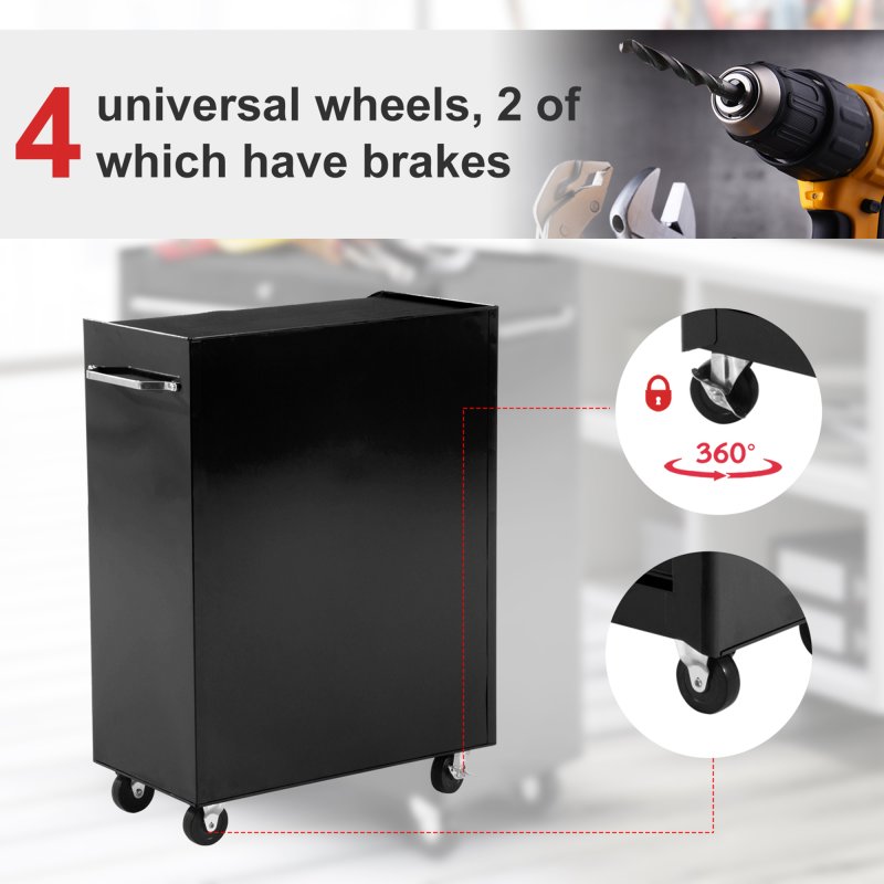 HOMCOM 5-Drawer Lockable Steel Tool Storage Cabinet with Wheels Handle 2 Keys Organisation Box Unit Chest Garage DIY Workshop Trolley Black