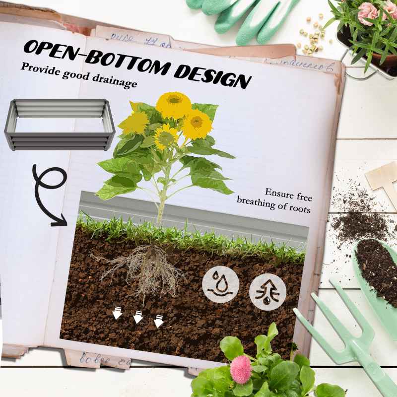 Outsunny Set of 2 Raised Garden Bed, Outdoor Planter Box with Galvanised Steel Frame for Growing Vegetables, Flowers and Herbs, 110 x 50 x 30cm, Dark Grey