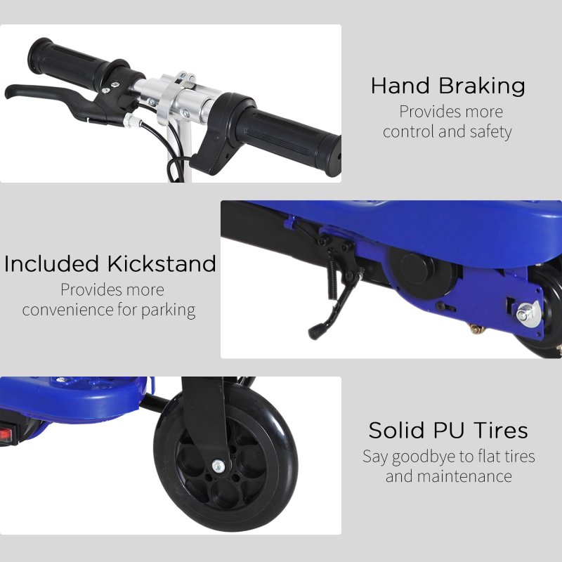 HOMCOM Electric Scooter for Kids, 120W Foldable E Scooter for Age 7-14 with Adjustable Height, Rear Brakes, Up to 12 KM/H, Maximum Range 10 KM, Blue