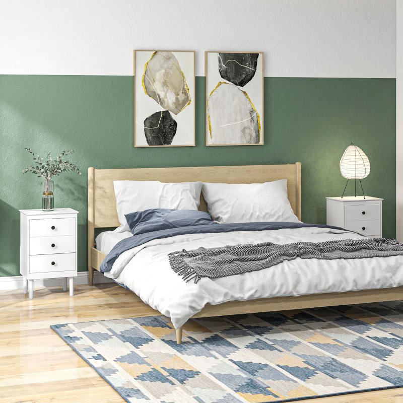 HOMCOM Bedside Table Set of 2, Bedside Cabinet with 3 Drawers, Modern Sofa Side Table, Nightstand for Bedroom, 40x30x64cm, White