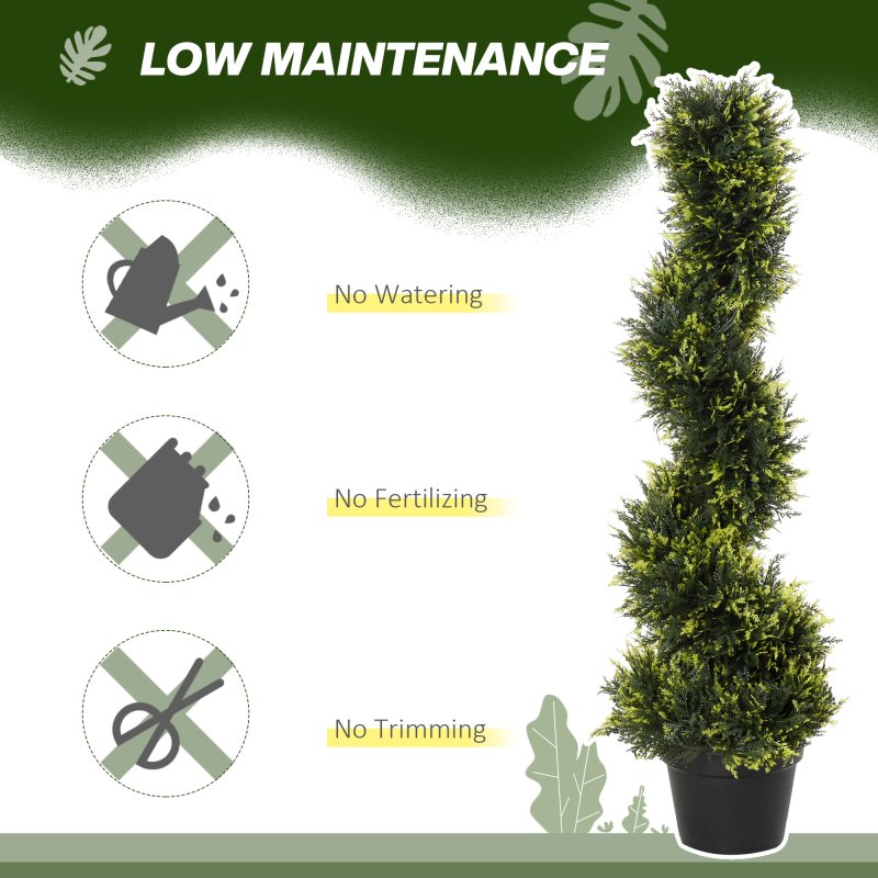 Outsunny 90cm/3FT Artificial Trees, Spiral Topiary Trees w/ Pot Set Of 2, Fake Indoor Outdoor Greenery Plant Home Office Garden Decor Green