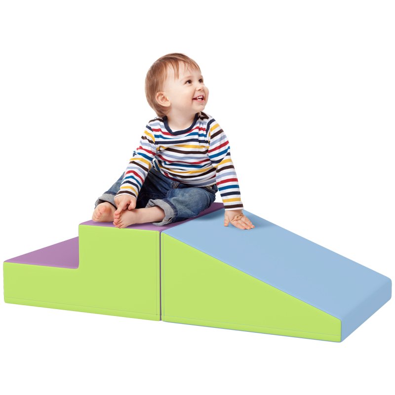 HOMCOM Soft Play Set, 2 Piece Kids Climb and Crawl Foam Play Activity Toys, Soft Play Equipment for Toddlers 12-36 Months, Blue
