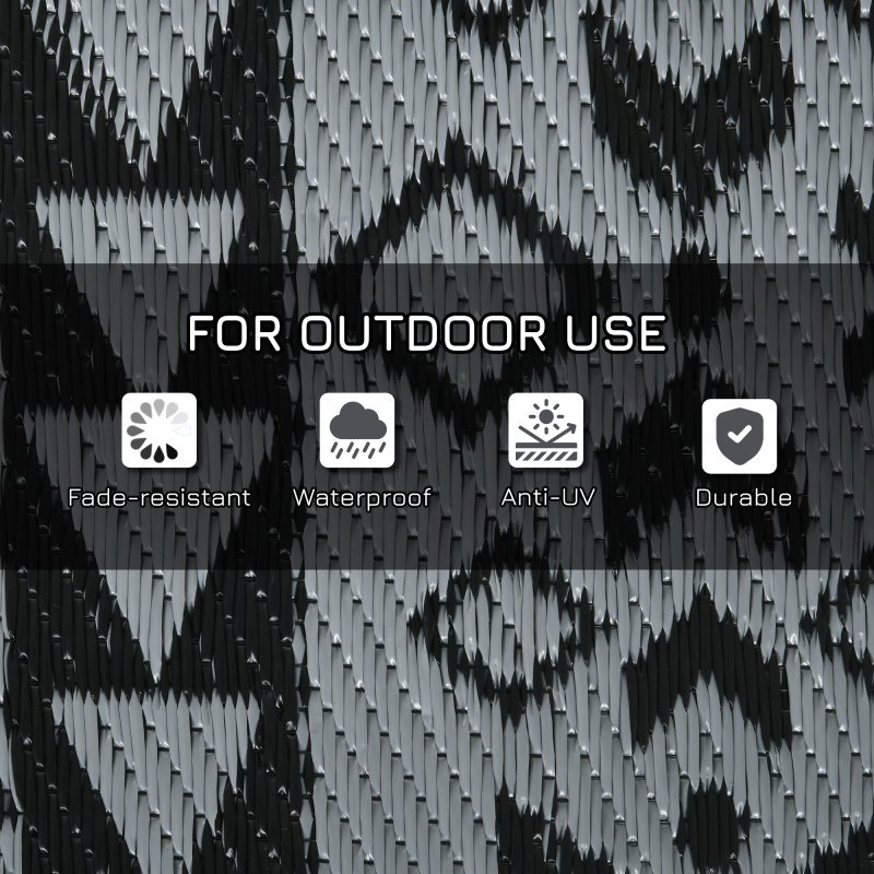 Outsunny Reversible Outdoor Rug with Carry Bag, Waterproof Plastic Straw Mat for Garden, Deck, RV, Picnic, Beach, Camping, 182 x 274cm, Black and Grey