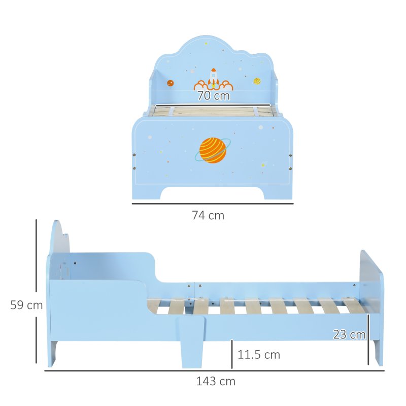 ZONEKIZ Kids Toddler Bed, Safety Rails, Kids Bedroom Furniture for Boys, Girls, Ages 3-6 Years, 143 x 74 x 59cm - Blue