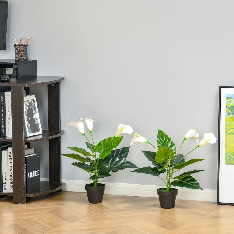 HOMCOM Set of 2 Artificial Realistic Calla Lily Flower, Faux Decorative Plant in Nursery Pot for Indoor Outdoor Decor, 55cm