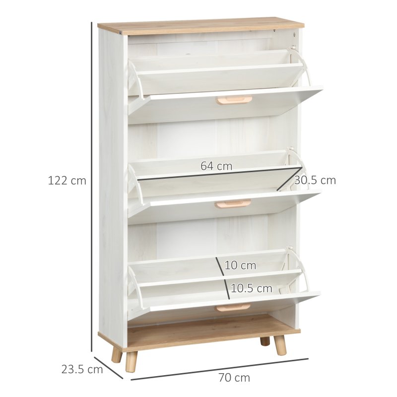 HOMCOM Narrow Shoe Cabinet, Slim Shoe Storage Cabinet with 3 Flip Drawers and Adjustable Shelves, 12 Pair of Shoes Organizer for Hallway, Entryway