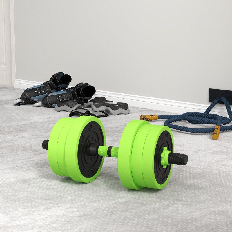 SPORTNOW 4-in-1 Adjustable Weight Dumbbells Set, Used as Barbell, Kettlebell, Push up Stand, Free Weights Set for Men and Women Home Gym Training, 40KG, Green