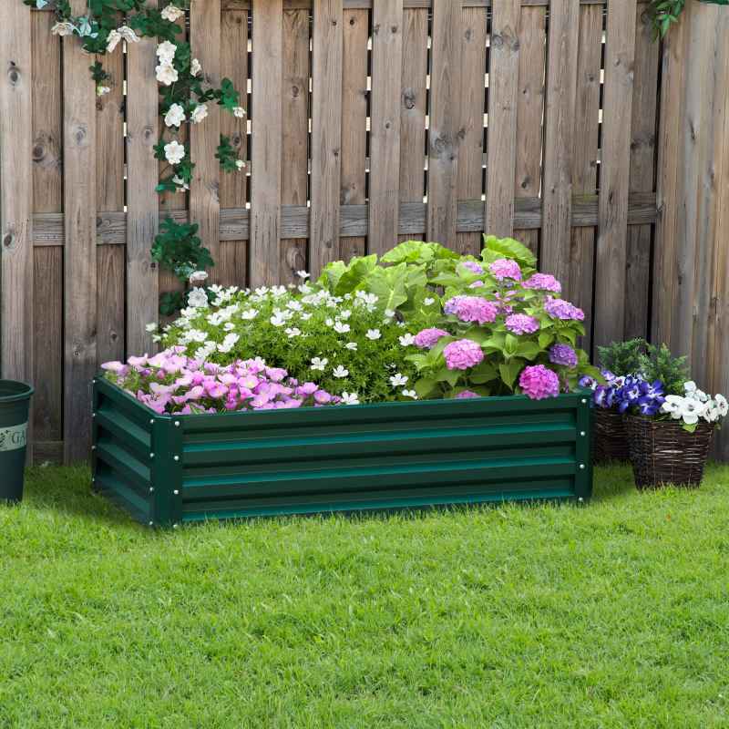 Outsunny 216L Rectangle Raised Garden Bed Box with Weatherized Steel Frame for Vegetables, Flowers and Herbs, 120 x 60 x 30.5cm, Green