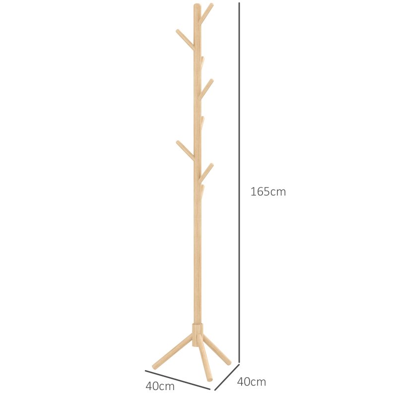HOMCOM Coat Rack, Freestanding Coat Stand with 8 Hooks and Wooden Frame for Clothes, Bags, Hat Stand for Entryway, Hallway, Bedroom, Living Room