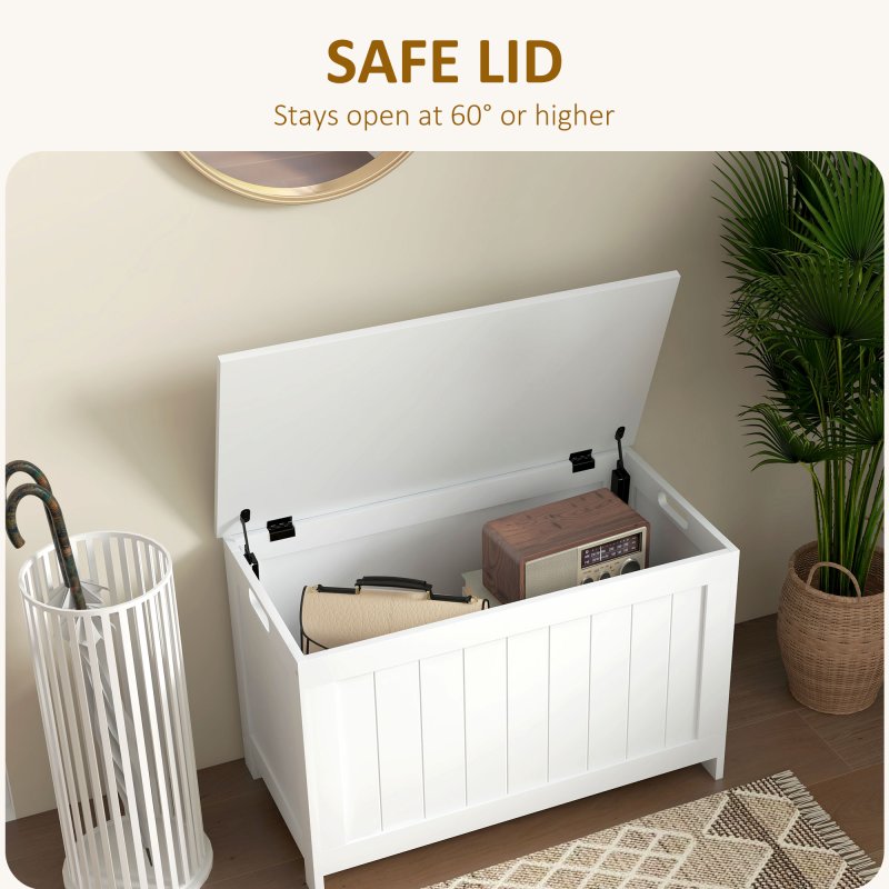 HOMCOM Storage Chest, Modern Storage Trunk with 2 Safety Hinges and Cut-out Handles, Wooden Toy Box for Living Room, Entryway, 76 x 40 x 48 cm