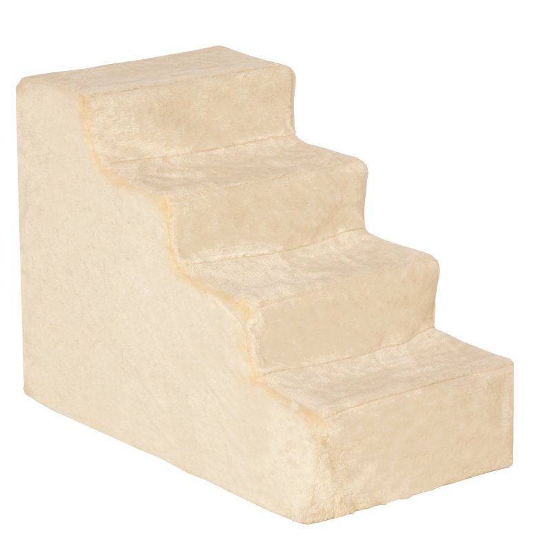 PawHut Dog Steps for Sofa, 4 Steps Dog Stairs, Pet Stairs, with Washable Plush Cover, for Small Breeds, Cats - Beige